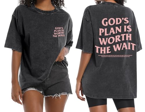 Christian Oversized Shirts for Women God Graphic Tees Shirts Bible Verse Jesus Shirt Religious Acid Wash Tshirts