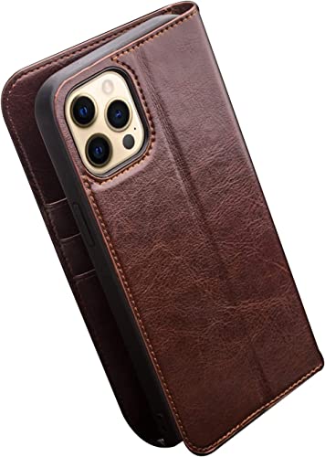 Étui portefeuille iPhone 13 en cuir marron avec 3 porte-cartes et support