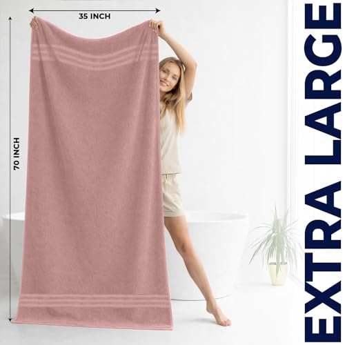 Image of DAN River 2 Pack Bath Sheets Extra Large 35x70, Large Bath Towels for Adults, XL Oversized Heavy Duty Towel Set, 600 GSM 100% Ring Spun Cotton, Soft Quick Dry, Dusty Rose