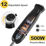 Blackcow Immersion Blender Handheld,500W Mélangeur de main électrique, Mélangeur à main électrique avec 12-Speed&Turbo, Mélangeurs de main ultra silencieux pour cuisine, Smoothie, Soupe, Nourriture bébé,Puree.Noir