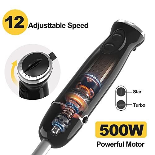 Blackcow Immersion Hand Blender,500W 5-in-1 Hand Blender Electric 12-Speed with Turbo Mode,Handheld Blender Stick with 304 Stainless Steel Blades for Soup, Smoothie, Puree, Baby Food - Image 4