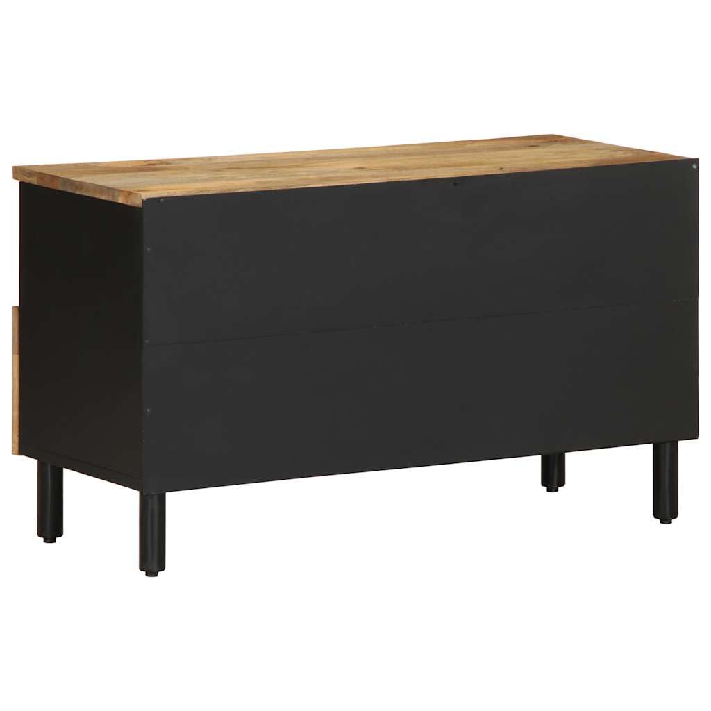 Mobile TV nero in legno di mango grezzo, 80 x 33,5 x 46 cm, con cassetto e scomparto, console multimediale bassa per soggiorno, home theatre gaming, rack HiFi con spazio e ripiano