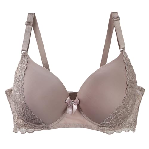 Underwire Bow Bralettes for Women V Neck Jacquard Wave Trim Bras Push Up Comfort Soft Adjustable Strap Everyday Brassaiere Zb26- Khaki 36