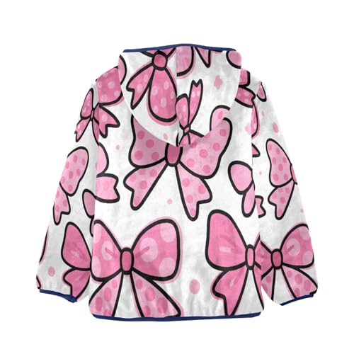 Pink Polka Dot Bow Pattern Toddler Fleece Jacket Girl Boys Hooded Fleece Jacket Coat Warm Outwear Zip-up 3-10T2