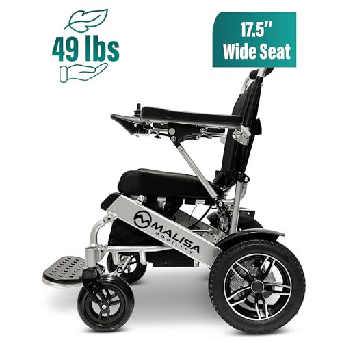 MALISA Electric Wheelchair for Adults, Lightweight Portable All Terrain Wheelchairs, Foldable Motorized Power Wheel Chair, Folding Electric Wheelchair (17.5" Wide Seat)