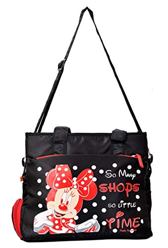 Image of Kuber Industries Women's Disney Print Satin Twill Fabric Stylish Shopping,Travel Handbag, Black-KUBMART01949