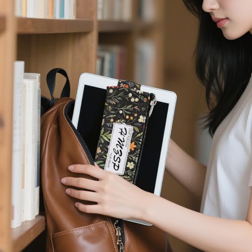 Image of Adjustable Elastic PU Pen Holder for Notebook, Stationery School Supplies Zipper Bag for Journals, Book,Planners,Black Flower,2 PCS