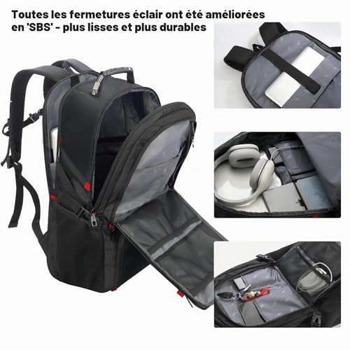YAMTION Sacs à Dos pour Ordinateur Portable 18.4 Pouces,Sac à Dos avec Compartiment à Chaussures pour Hommes Femmes Travail Sportives école Universitaire,Noir – vue 2