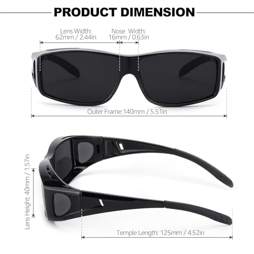 Image of IGnaef Dark Cat.4 Fit Over Sunglasses for Men Women, Polarized Wrap Around Shade to Wear Over Glasses UV Protection