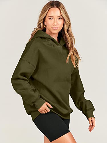 Anrabess Womens Oversized Hoodies Fleece Sweatshirts Pullover Solid Basic Hooded Neck Sweatshirt With Pocket Hoodie Fall Fashion Clothes A1023Junlv-Xl Army Green #TOP3