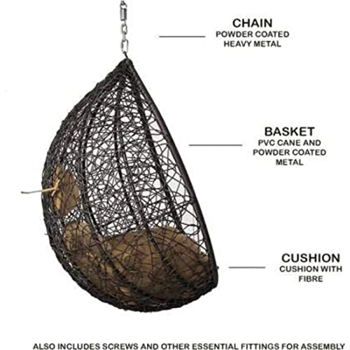 Image of Single Seater Swing Chair Without Stand for Home & Cushion & Hook Outdoor| Indoor | Balcony| Garden | Living Room| Garden |Patio |Home Improvement|(Black Swing & Beige Cushion)