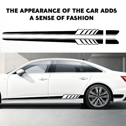 Image of 2PCS Car Side Skirt Decals, Auto Body Large Stickers, Waterproof PVC Racing Long Stripes Personalized Stickers, Car Stripe Stickers Decor Racing Accessories for Cars Trucks SUVs (Black)