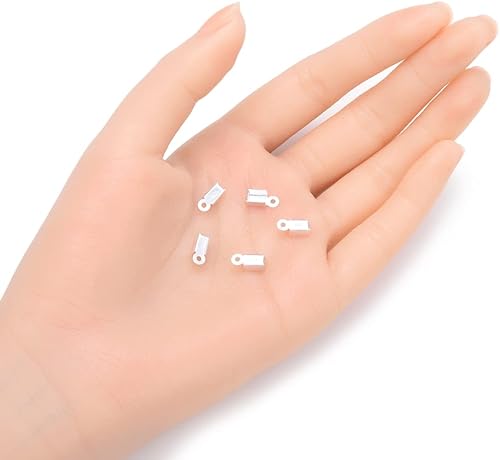 Miniatura 3 de Adabele - 20 piezas de tubo de plata de ley 925 auténtica plegable sobre extremos de cable, puntas de engarzado, tope, cuentas de conector para