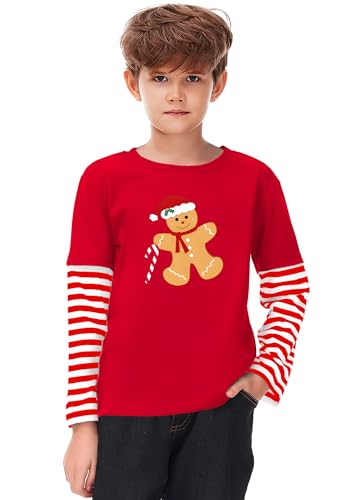 Image of Remimi Unisex Kids Christmas Long Sleeve Shirt Xmas Print Stripe Shirts 2-12 Years