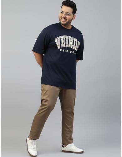 Image of Veirdo 100% Pure Cotton Oversized Fit Drop Shoulder Aesthetic Front Chest Typo Graphic Printed T-Shirt for Men (Sizes : 2XL to 5XL)