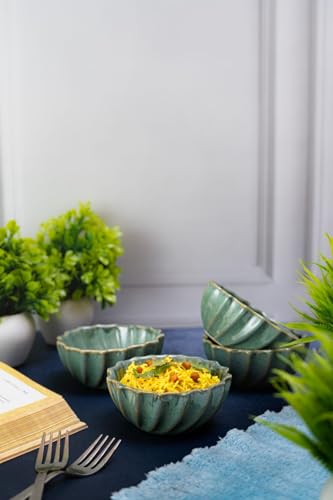 Image of Niyara Stoneware Handmade Ceramic Stylish Premium Bowls Serving Bowls Microwave Dishwasher Safe (Small Green Moraccan)