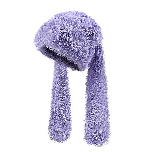 yolrdiw Y2k Grunge Punk Bunny Ears Hat Winter Warm Fuzzy Cap Scarf Emo Accessories for Unisex Purple