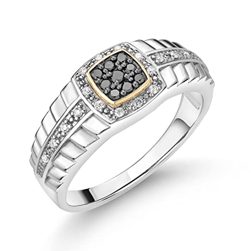 Gem Stone King Men's 925 Silver and 10K Yellow Gold White Lab Grown Diamond and Black Diamond Ring (0.19 Cttw, Available In Size 7, 8, 9, 10, 11, 12, 13)3