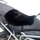 MotoCoverz 'The Nomad' Merino Sheepskin Seat Pad – 36 × 34.5 cm Adventure/Touring Motorcycle Cushion with Cotton Security Straps, Handmade in UK (Black)