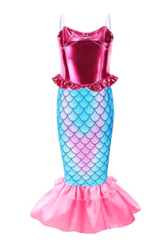 Mecamelon Girls Mermaid Costume Princess Party Dress Up With Accessories (Pink, 6 Years) #TOP1