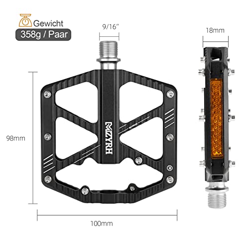 MZYRH Bicycle Pedals with Reflective Strips, Non-Slip MTB Pedals, CNC Aluminium Alloy Bicycle Pedals - Image 2