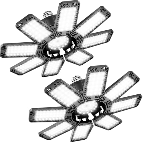 Garage Light 2 Pack - 240W 24000LM 6500K Garage Lights Ceiling LED with 8+1 Deformable Panels, E26/E27 Screw Socket in LED Shop Light for Workshop, Basement, Gym, Barn, Warehouse etc Bay Lighting