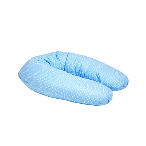 ENRIS Stillkissen blau-weiß - 190x76 cm I Großes Lagerungskissen Baby, Allergikerfreundliches Schwangerschaftskissen zum Stillen, Seitenschläferkissen mit Bezug aus Baumwolle, Oeko-TEX Stillhörnchen