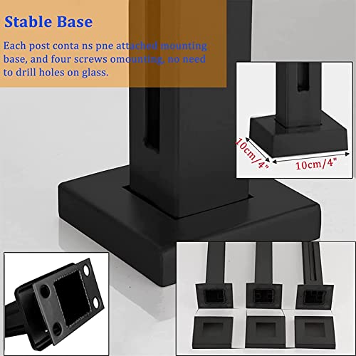 Poste Cuadrado para barandilla de Vidrio en acero resistente negro de 65-115 cm para terraza 4