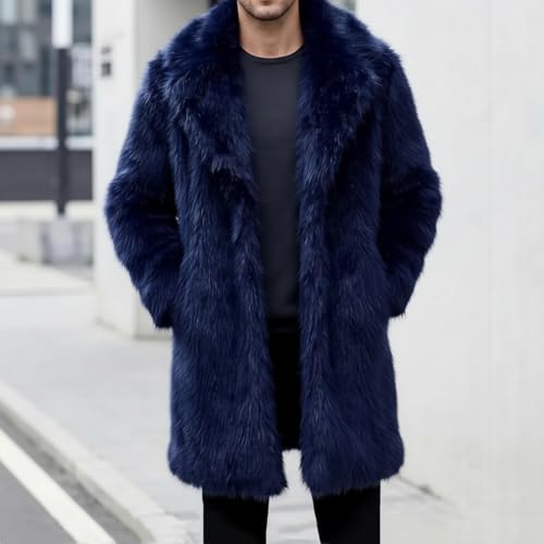 Image of Lisa Colly Mens Faux Fur Coat Jacket Winter Overcoat | Men's Faux Fur Long Jacket, Long Sleeve, Fluffy Warm, Winter Parka Coat