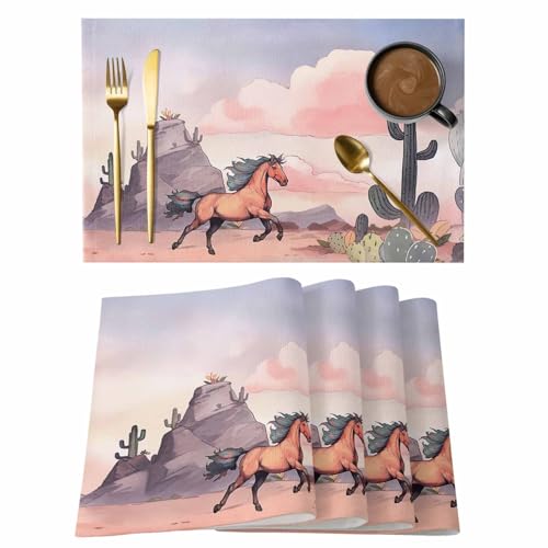 Placemats Watercolor Running Horse Cactus Table Mats Set of 6,