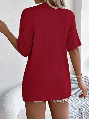 Image of Spicy Sandia Women's Loose Fit Short Sleeve Crochet Cardigan Sweaters for Summer