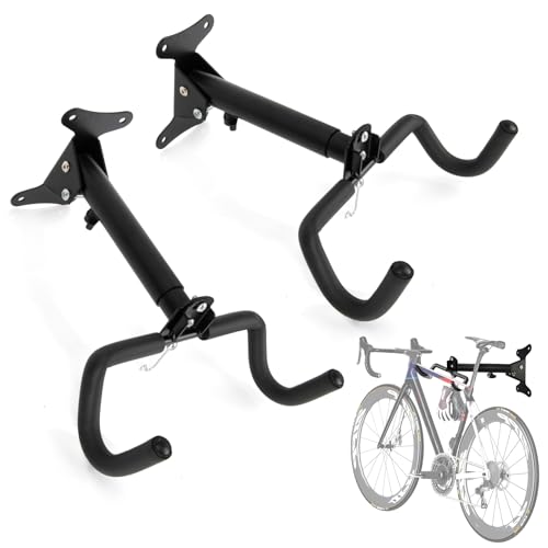 PSLER 2pcs Bike Wall Mount Hanger - Wall Mount Handbar, Adjustable & Extendable Horizontal Bike Rack Holder for Mountain/Road/Hybrid Bikes, Space Saving Garage Storage Hook, Easy Install
