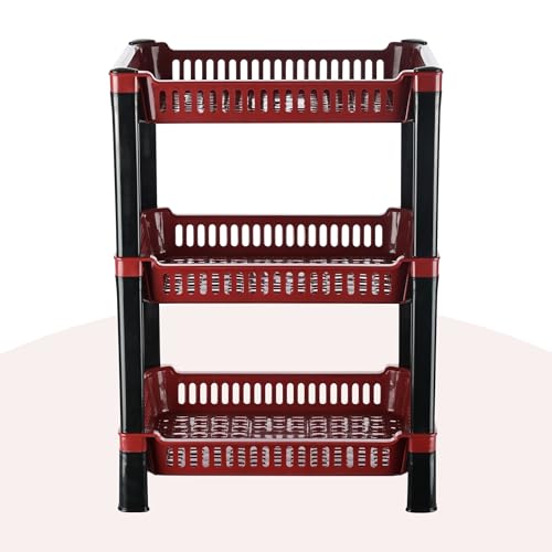 Image of Urbane Home Pack of 5 Multipurpose Kitchen Organizer /Storage Rack | 3-Layer Onion Stand for Kitchen | Vessels & Vegetable Organiser | Maroon