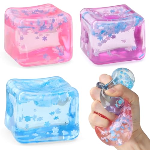 Chridark Ice Cube Fidget Toy for All Ages: 3 Pcs Sensory Squishy Fidget Toys, Square Stress Balls, Classroom Prizes, Anxiety Relief Stress Cube Gift for Kids Teens Adults