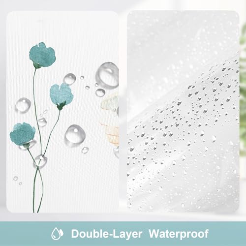Gibelle 3 in 1 Shower Curtain Set, Teal Watercolor Floral Bath Curtain and PEVA Liner Set with 12 Double Sided Steel Hooks, Waterproof Fabric Bathroom Curtain 72x72 by Gibelle - Used condition - Image 4