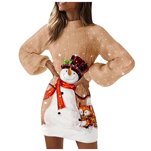 Weihnachts Strickkleid Damen Pullover Lang Damen Weihnachten Pulloverkleid Elegant Langarm Strickkleid Tunika Kleid Strickpullover Minikleid...