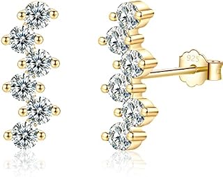 Silver Stud Earrings for Women, Sterling Silver Ear Curve Climber Studs Hypoallergenic Cubic Zirconia Stud Earrings Jewellery Gift for Girls (Silver, Gold, Rose Gold)