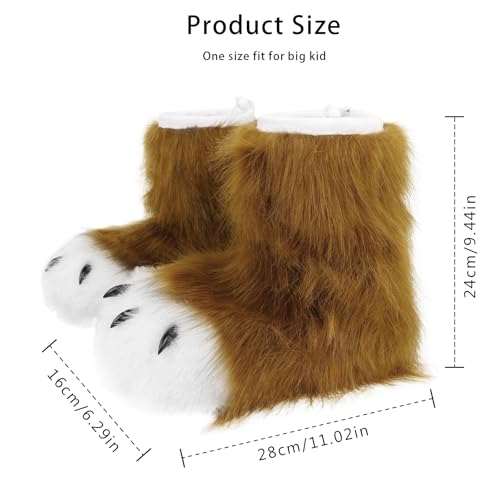 Image of Animal Fuzzy Slippers Bear Cat Wolf Dog Fox Fursuit Feet Paw Claw Shoes Furry Boots Costume Accessories for Adult Kids