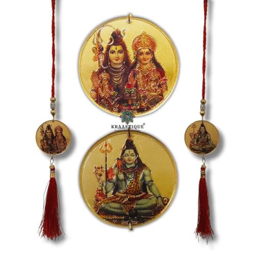 Image of Shiv Parivar Wall Hanging with Bholenath Dual Side Gold Glossy Spiritual Decor for Home Temple Living Room Positive Vibes 13 Inch
