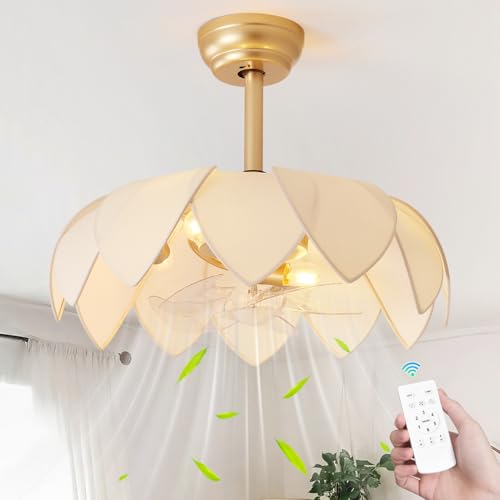 Image of ainqiant 20 inch Gold Fandelier Ceiling Fans with Lights,Flower Chandelier Ceiling Fan with Light and Remote Control, Boho Fandelier with 6 Speeds for Bedroom, Nursery, Living Room