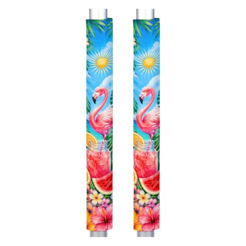 Image of Refrigerator Door Handle Covers Set of 2 Summer Flamingo Beach Washable Fridge Dishwasher Mocrowave Oven Stove Decor Protector Handle Cover Keep Kitchen Appliance Clean from Food Stains Decorate