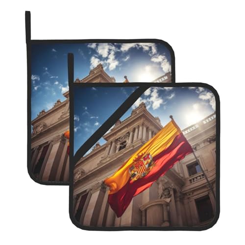Juego de soportes para ollas resistentes al calor con diseño de bandera de España, almohadillas calientes para cocina, horno, barbacoa, cocina