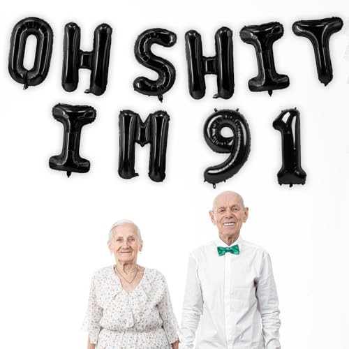 Image of Oh I'm 91! Latex Balloons 16 Inch Black Hallo Ninety One Cheers to 91 Years Old Theme Decor for Man Woman Happy 91st Birthday Party Photo Studio Prop Flag Decorations Favors Supplies