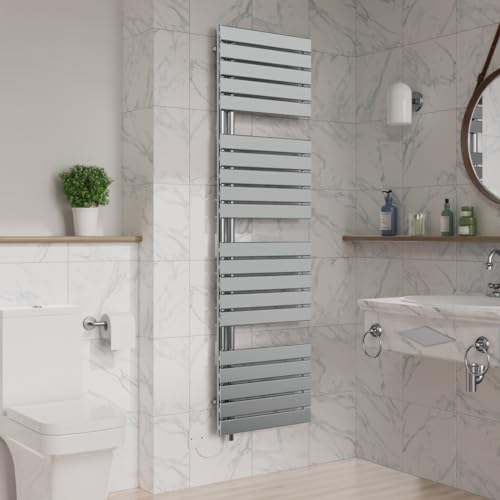 Warmehaus Designer Flat Panel Electric Heated Towel Rail Radiator Wall Mounted Bathroom Ladder Radiators Prefilled Chrome 1800x500mm