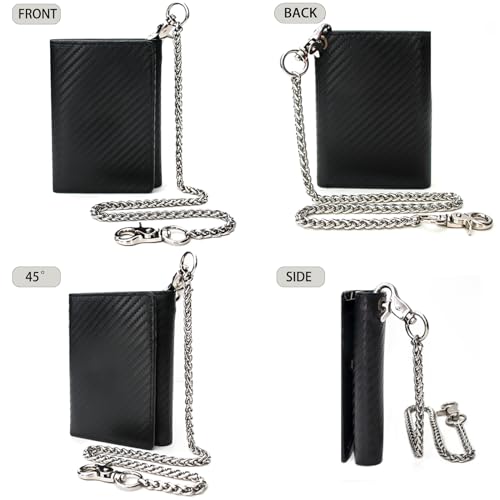 boshiho Real Leather RFID Blocking Bifold Wallets for Men Double Zipper Coin Pocket Purse with Anti-Theft Chain 5