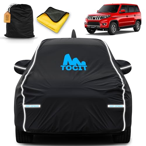 Image of Bolero Neo Waterproof Long Life Cover with Safety Glow Reflective Strap, Premium Stretchable Velvet Velour Fabric, Machine Washable, Tri-Stitch Custom Fit with Mirror & Antenna Pocket