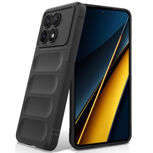 BonYonka Hülle Kompatibel mit Xiaomi Poco X6 Pro 5G Stoßfest Wellenmuster Kratzfestes Weiches Mikrofaserfutter Rundumschutz Schutzhülle mit Kameraschutz Schwarz
