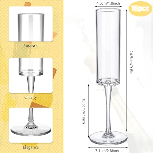 16 Pack Plastic Champagne Flutes,6 Oz Unbreakable Acrylic Clear Goblet Glasses, Reusable Champagne Toasting Cups for Party Birthday Anniversary Wedding Thanksgiving by Tianchen - Image 2