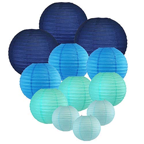 Just Artifacts Decorative Round Chinese Paper Lanterns 12Pcs Assorted Sizes & Colors (Color: Blues) #TOP2