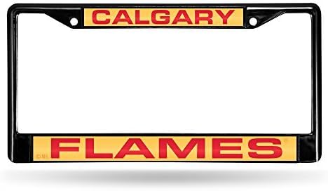 NHL Rico Industries Calgary Flames Black Black Laser Cut Chrome Frame 12" x 6" 12" x 6" Black Laser Cut Chrome Frame - Car/Truck/SUV Automobile Accessory